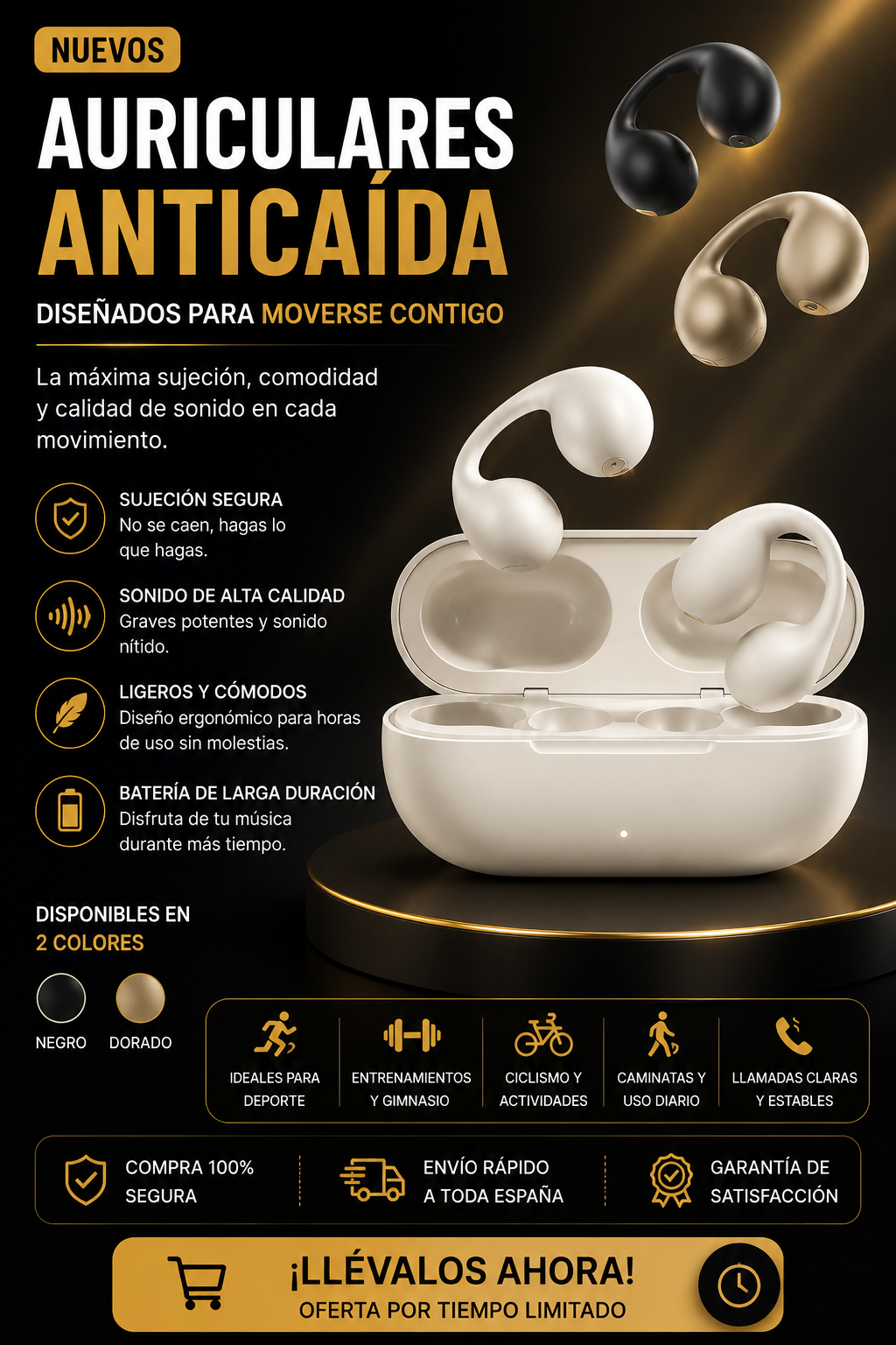 Auriculares Anticaída – Comodidad, Estabilidad y Sonido de Alta Calidad