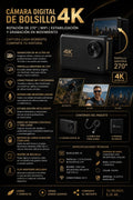 Cámara digital de bolsillo 4K - Rotación de 270°